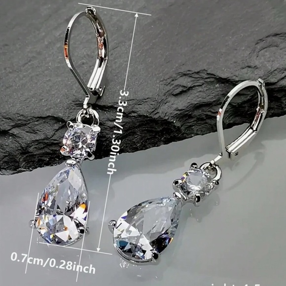 Any 4/$25! Silver Crystal Teardrop Lever Back Earring - Picture 4 of 6